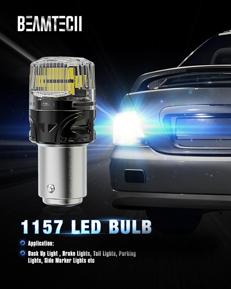 BEAMTECH 1157 LED Bulbs for Brake Tail Lights, 6500K Cool White Super Bright, 2057 2357 7528 BAY15D for Parking Backup Reverse Lights, Front Rear Side Marker Lights, Pack of 2 - Image 2